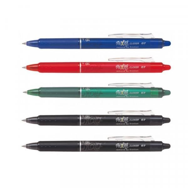 Lot de 5 stylos FriXion Ball Clicker pointe moyenne 0.7mm bleu rouge noir  vert Pilot - Cdiscount Beaux-Arts et Loisirs créatifs