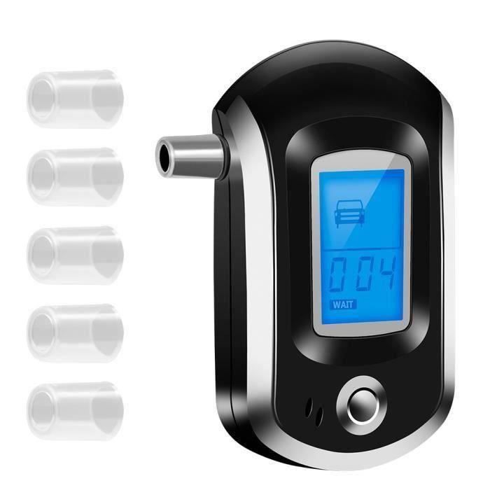 QWORK Éthylotest Électronique Portable LCD Bleu + 20 Embouts - Test Alcoolémie Précis