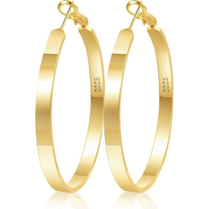 Grandes Boucles D'oreilles Créoles En Argent 925 Plaqué Argent - Diamètre 9cm, Neuf Avec étiquettes