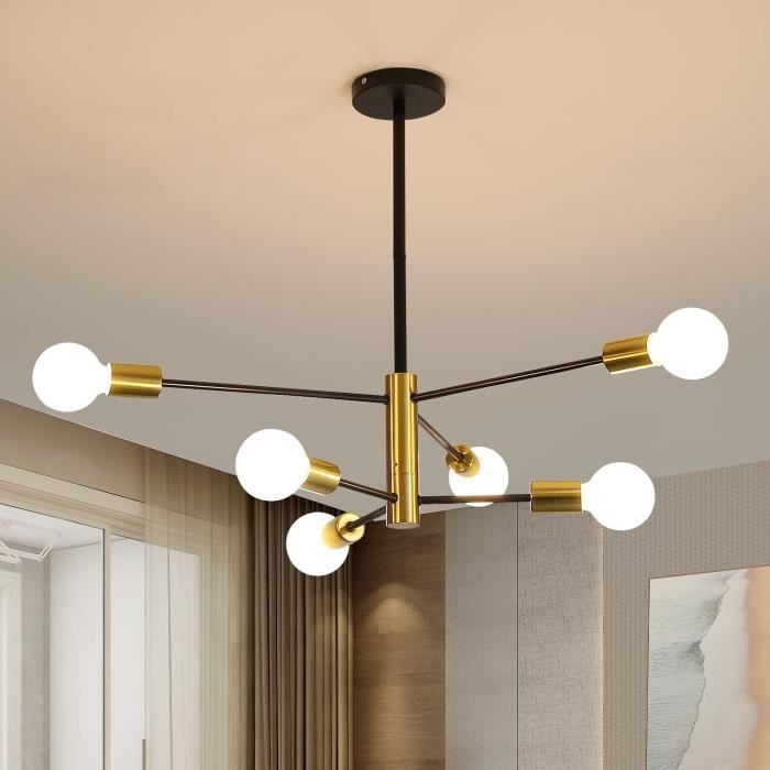 Lustre Industriel Noir Et Or - Plafonnier Moderne E27, Lampe Suspension Métal Pour Salon, Cuisine Et Chambre