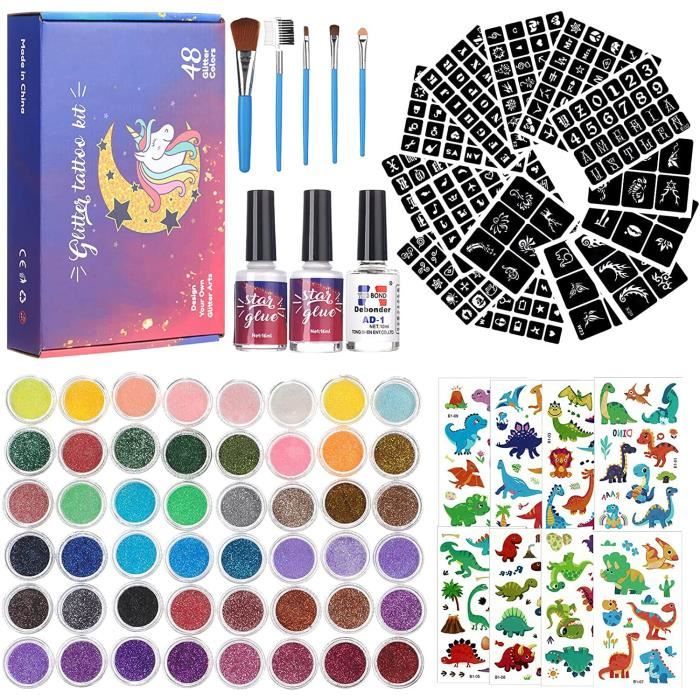 Solong coffret tatouage enfant fille Kit de tatouage à paillettes 48