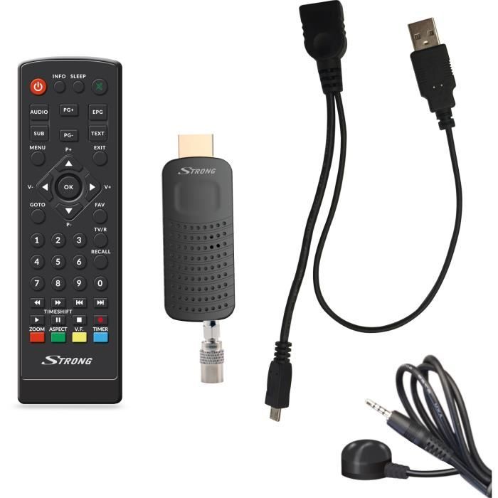 STRONG SRT82 Décodeur stick HDMI TNT Full HD -DVB-T2 - Compatible HEVC265 - Récepteur/Tuner TV avec fonction enregistreur (HDMI, Pér