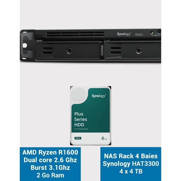 Synology RS422+ Serveur NAS Rack 1U 4 baies HAT3300 16To (4x4To