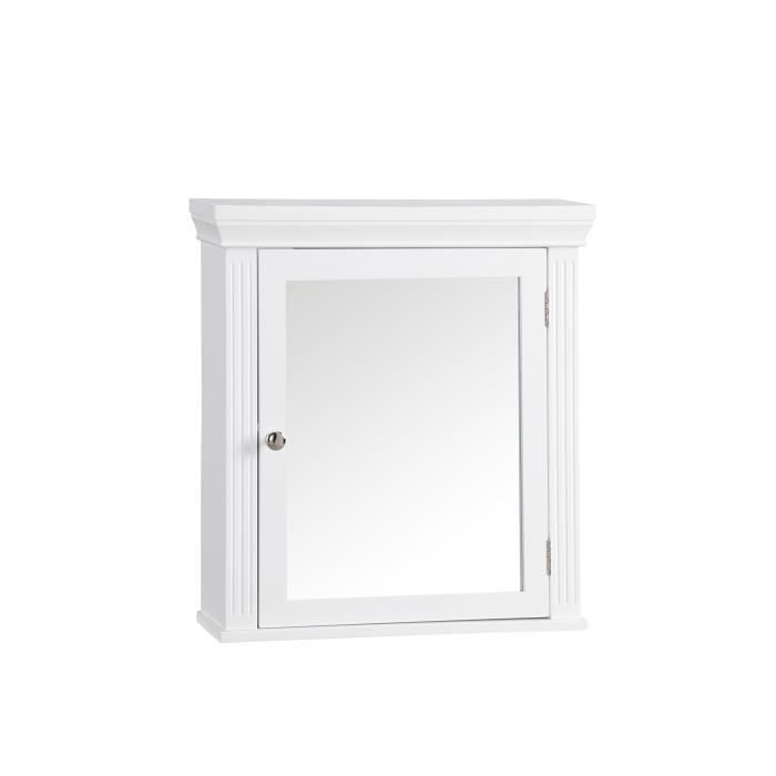 Armoire de Toilette Murale de Salle de Bain en Bois avec Miroir Blanc