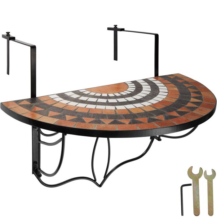 tectake table de jardin table de balcon pliante suspendue en mosaïque 76 cm x 65 cm x 575 cm - terracotta/blanc