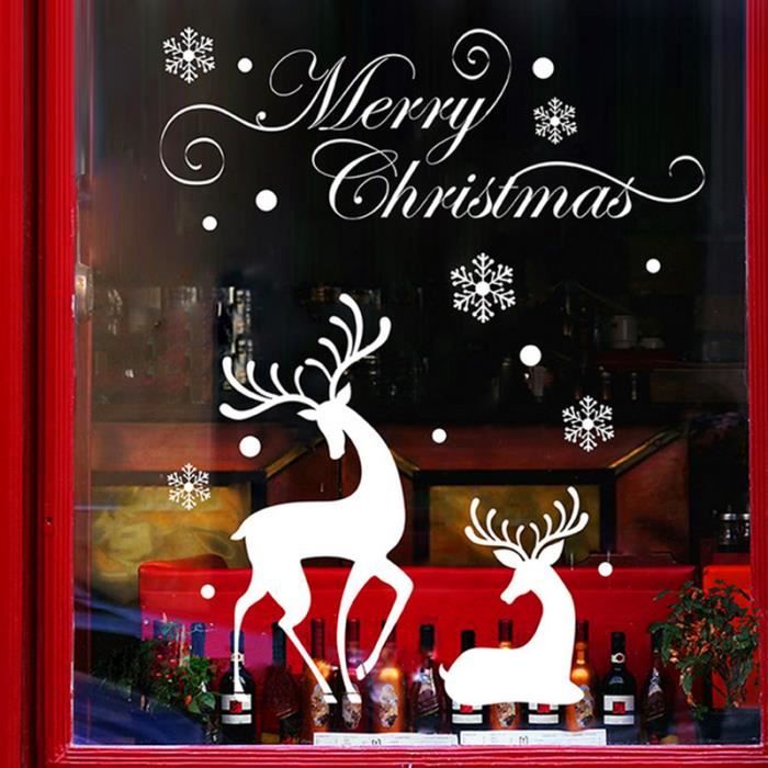 Sticker Autocollant Blanc Noël Vitrine Fenêtre Magasin Vitre Décor Fête