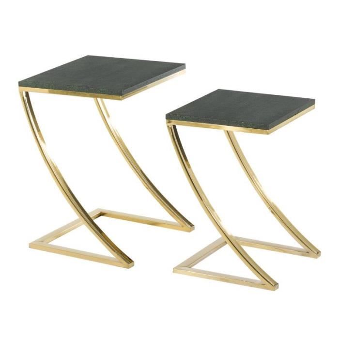 Tables Gigognes Simili Cuir Noir Vert Or Isalys N 1 L 40 X L