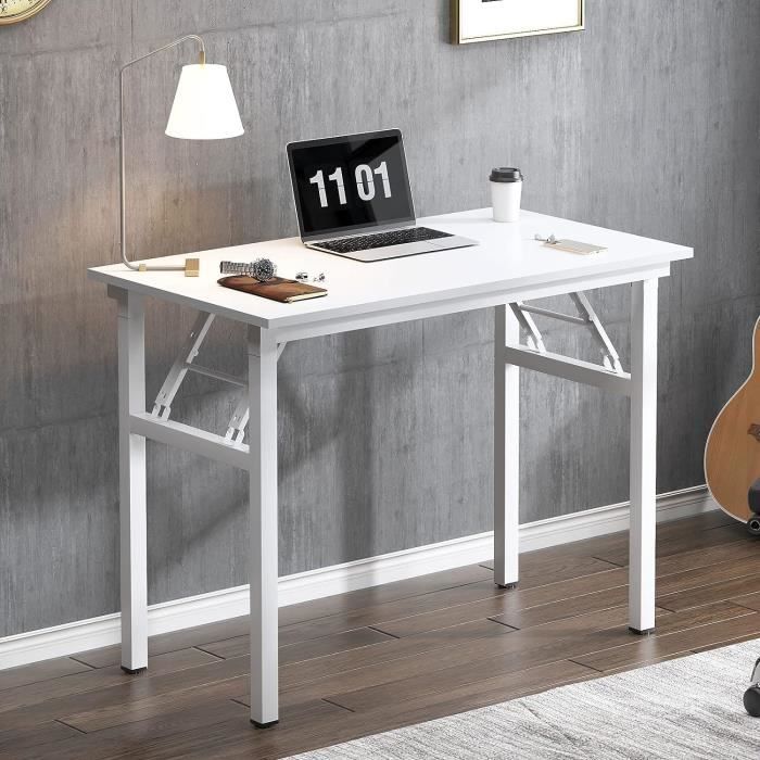 Bureau Ordinateur 80 Cm Blanc – Petit Bureau Compact Réglable En Hauteur – Idéal Chambre Enfant, Petit Espace, Étudiant – Pieds Métal Solides