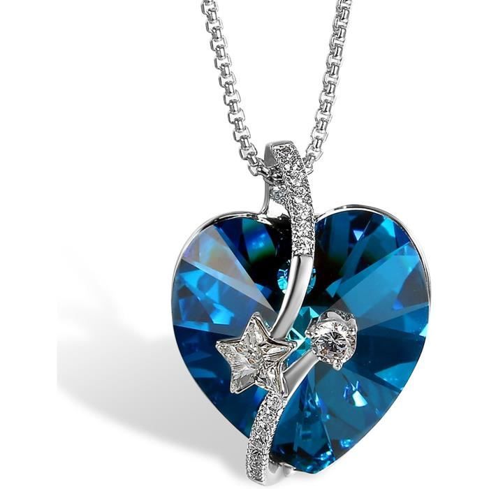 Collier Bleu à Motif Lustré Et Cristaux - Unique Et Fait Main - Idée Cadeau MARIÉE