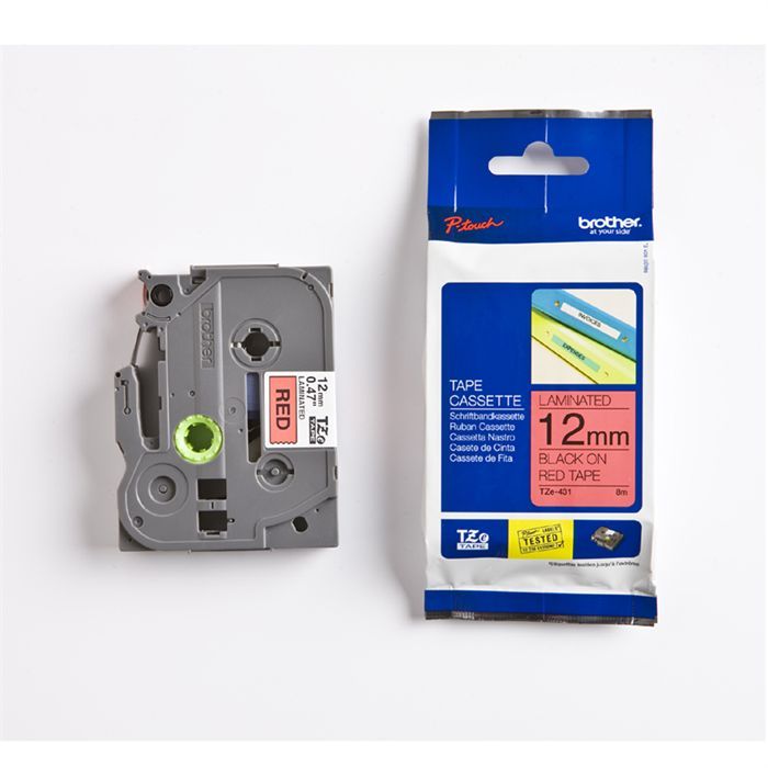 Ruban étiqueteuse laminé noir sur rouge 12mm - BROTHER P-TOUCH TZE-431