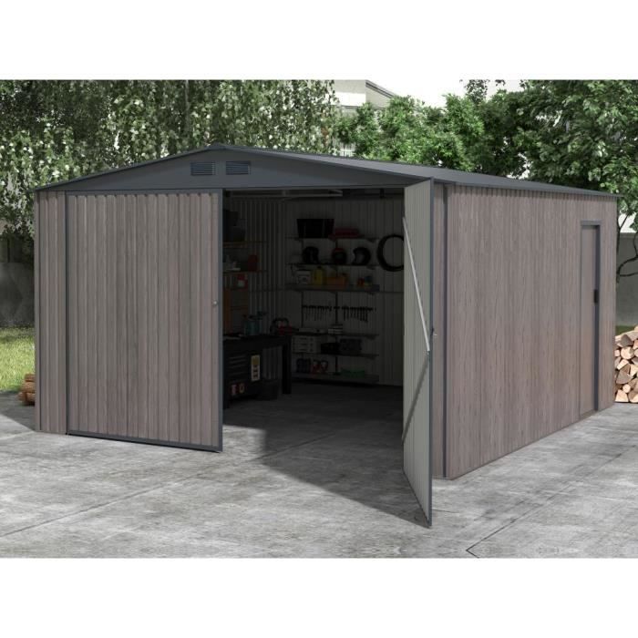 Garage en acier galvanisé effet bois gris 15,1 m² - NERON