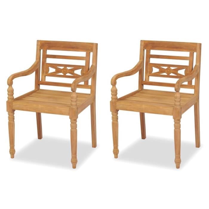 Chaises de jardin en bois de teck solide - VidaXL - Batavia - Marron - Couleur chaude - 2 personnes