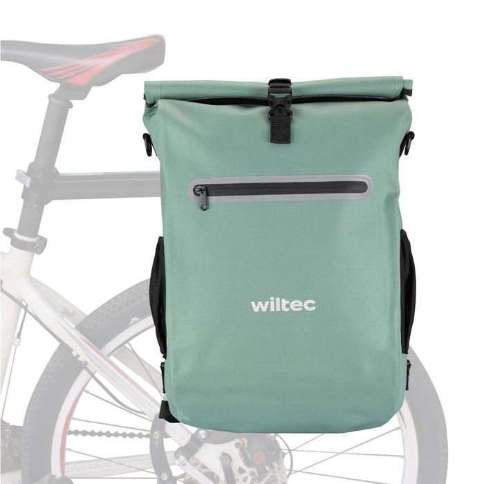 Wiltec Sacoche sac à dos étanche pour porte-bagages verte – capacité de 20 L – en 600D TPU – avec compartiment pour ordinateur porta