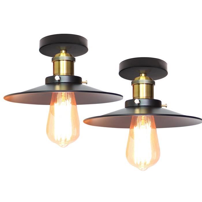 UNI Lot de 2 Plafonnier Industrielle E27 36cm Lustre Luminaire pour Couloir Salon Chambre