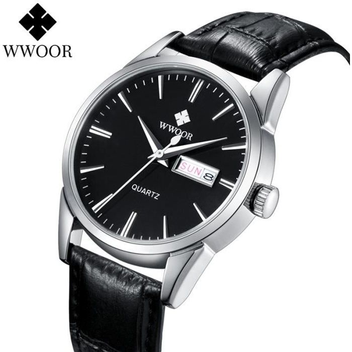 Hommes Montres Marque De Mode En Cuir Noir Étanche Hommes Classique Business Quartz Calendrier Semaine