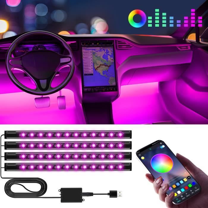 48 Lampe Led Voiture Interieur Eclairage Lumiere Ruban Décoration