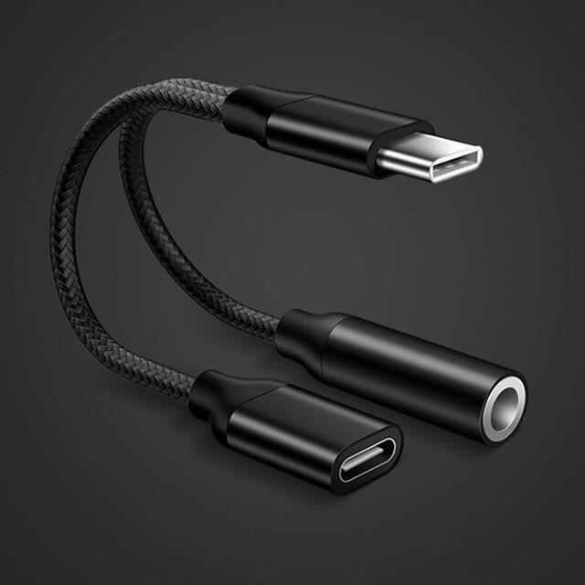 AUTRES PERIPHERIQUES USB,Black--Séparateur Audio 2 en 1 USB Type C vers Jack 3.5mm, câble pour écouteurs, adaptateur de charge, pour