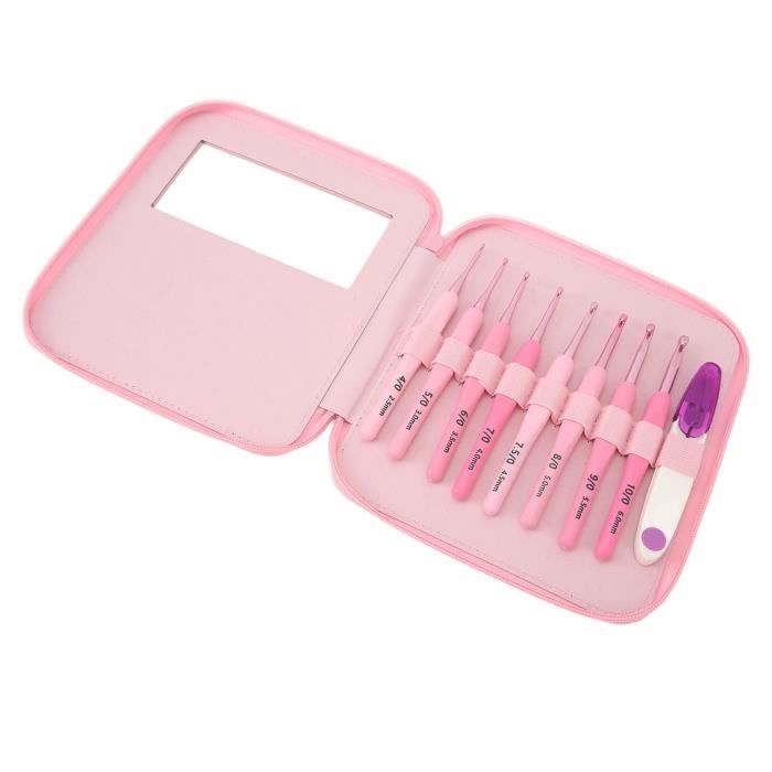 VALINK Crochet à Tricoter LED 9 En 1 - Poignée Rechargeable USB, 9 Tailles Interchangeables, Lumière Violette