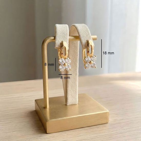 Boucles D'oreilles Dormeuses Fleurs Zircons - Monture Plaqué Or 15x15mm - Occasion