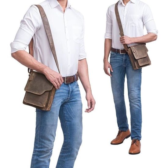 Sacoche Poitrine Homme Sac Bandoulière En Cuir Vintage « Pete