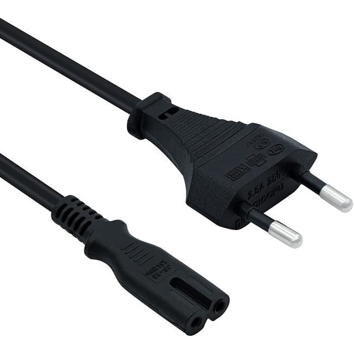 Cable Alimentation 2 Pin  c7 fiche Bipolaire Cordon Compatible avec  Samsung, JVC, Phillips, LG, Sharp, Sony, TV, Secteur Imprimante Euro Fig8  Figure Fig 8 Connecteur Power d'alimentation Noir (2m) : 