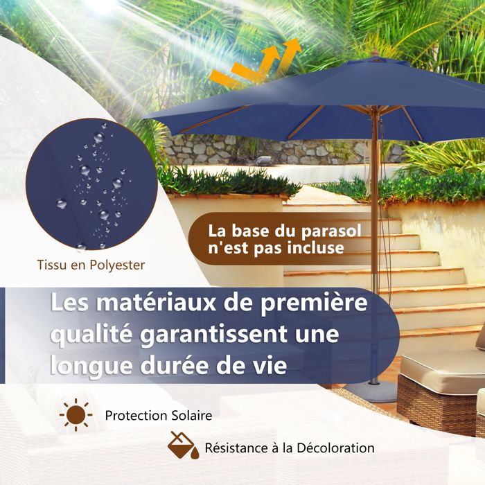 Parasol Terrasse à 10 côtes Cadre Métal Poignée Manivelle Sommet Ventilé Grand Parasol Double Jumeau pour Cour Balcon Patio Plage Piscine Gris