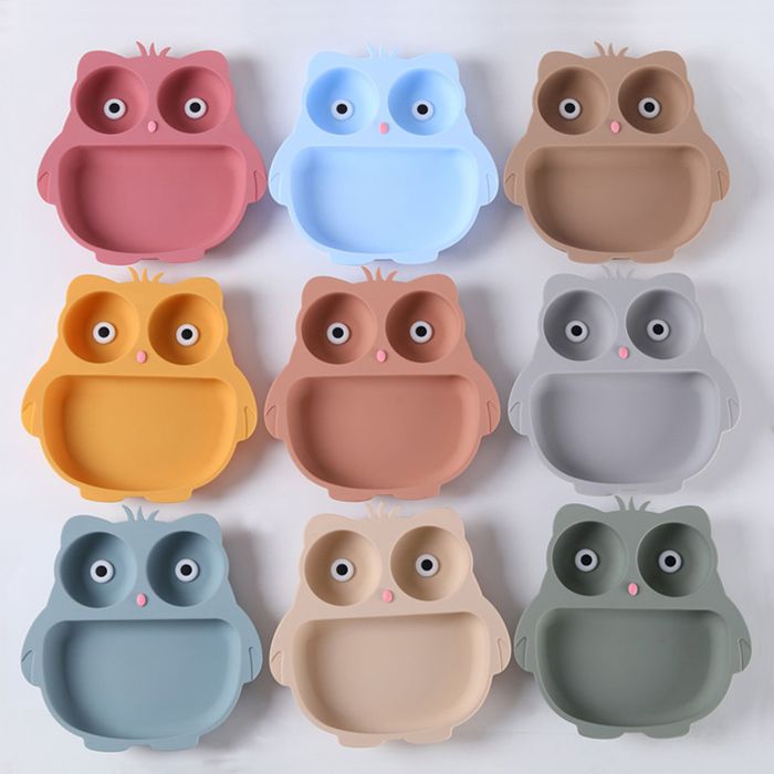Mexgcom 2 Pièces Assiettes Ventouse Silicone Bébé - Assiettes Divisées Incassables Hibou