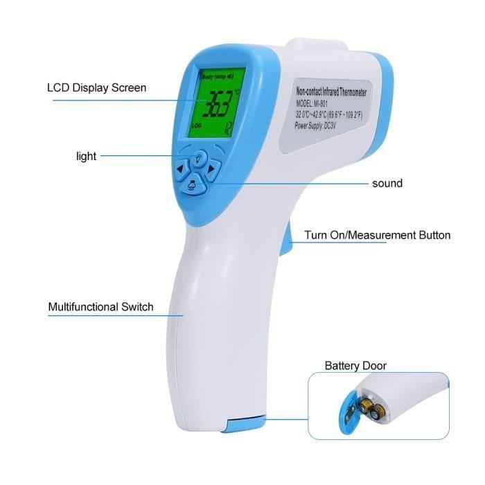 Thermomètre Frontail + Oreille Bébé/Adulte - Sans Contact & Précision ±0.2°C - Alerte Fièvre - Memoire 32 Mesures