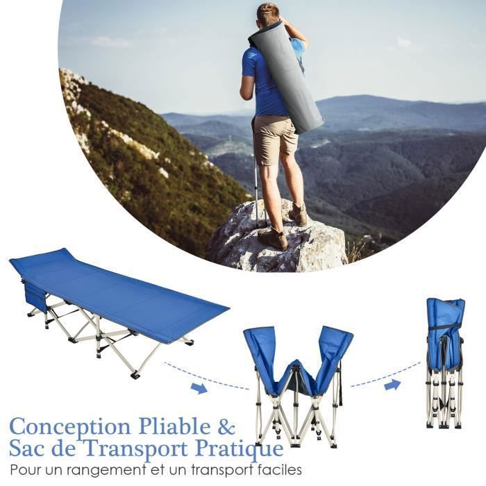 GOPLUS Lit de Camping Pliable 1 Personne 190x70x54CM avec Appuie-tête