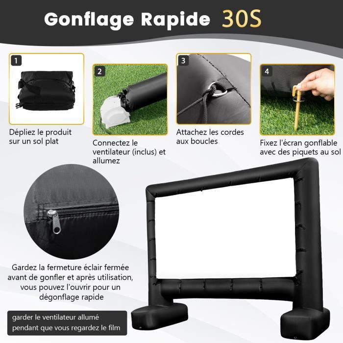 VEVOR Écran De Projection Gonflable Diagonale De 610 Cm, Format 16:9, En 600D Lavable, Avec Sac De Rangement, Installation Facile, Pour Extérieur, Cinéma Maison, Soirée à Thème, Jardin, Piscine - 7