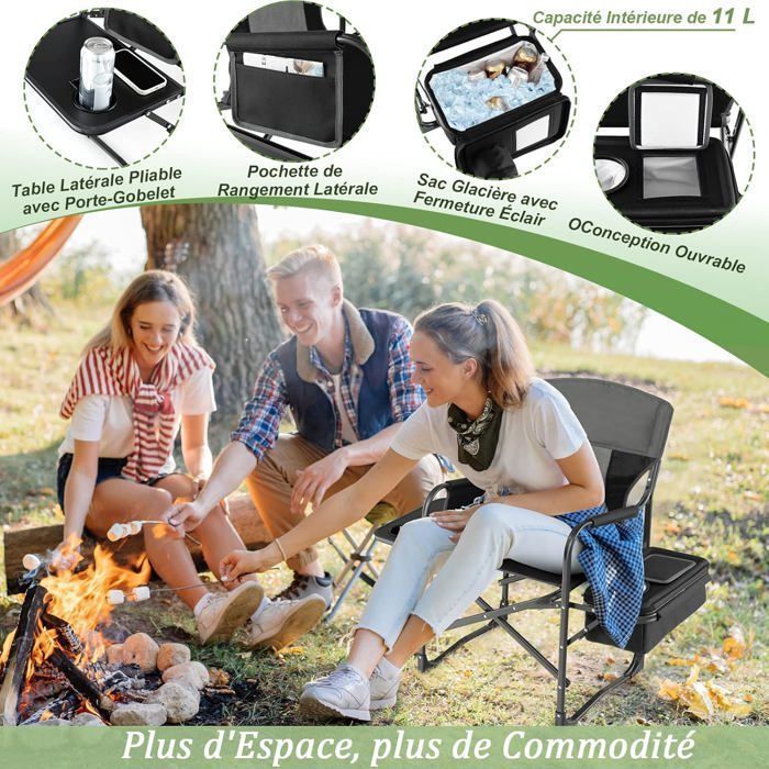 Chaise Camping Pliante COSTWAY Avec Table Latérale Et Sac Isotherme - Charge 180kg