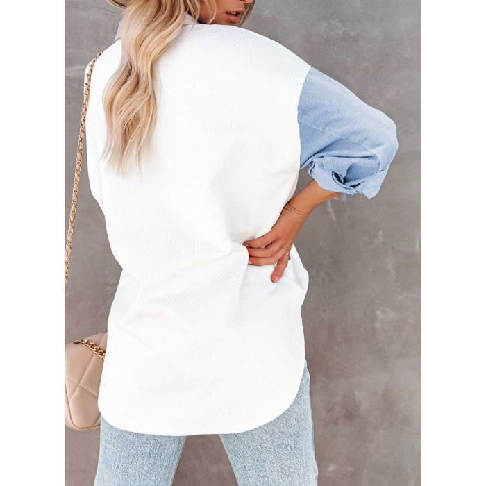 YMING Chemise Femme Velours Côtelé Manches Longues - Veste Décontractée Boutonnée Ample Cardigan