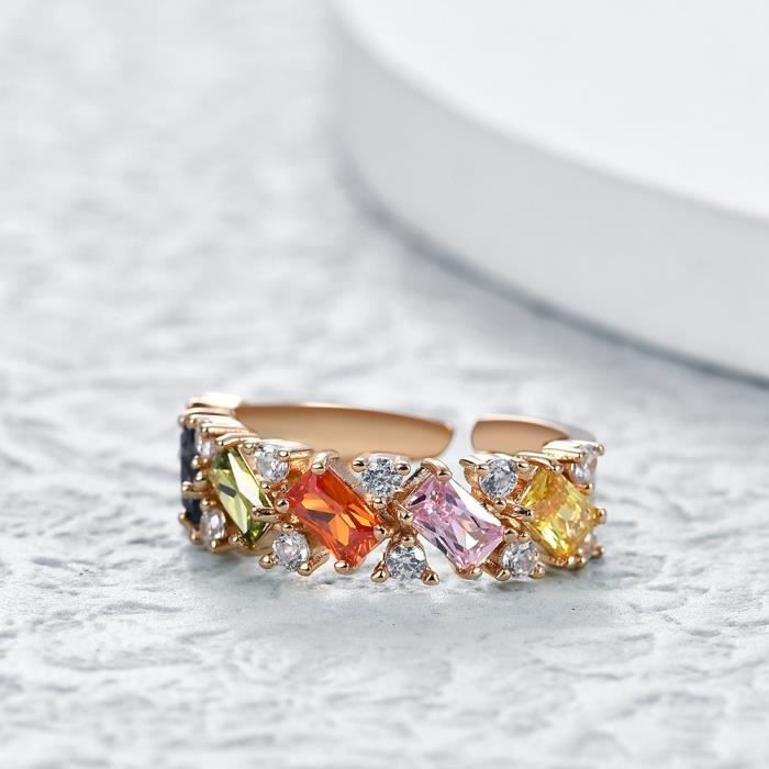 Bague Plaque Or Jaune Bague coloree Bague CZ pour Femme Bijoux taille ouverte multicolores Achat Vente bague anneau Bague Plaque Or Jaune Bague coloree