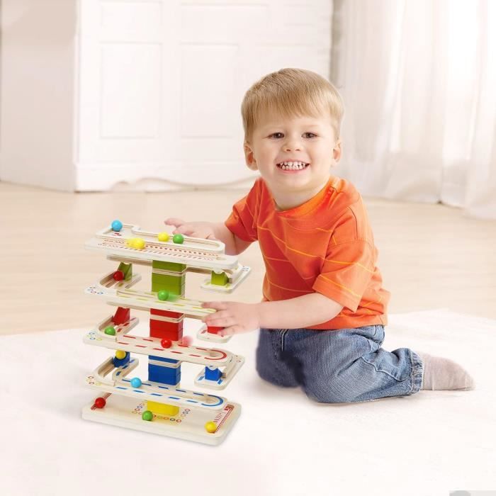 Circuit à Billes En Bois – 8 Rampe Et 16 Balles Colorées – Jeu De Chute Et Roulage – Dès 1 An – Éducatif