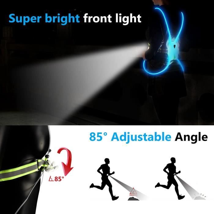 Gilet de course avec LED lumière avant, Lampe Frontale USB LED Running  Eclairage de Poitrine avec ceinture élastique réglable - Cdiscount Sport