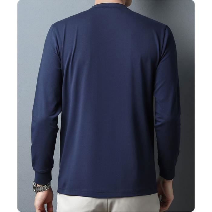 T Shirt Homme Manches Longues Mi Saison Casual Tee Shirt Coton Col