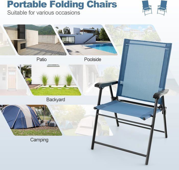 Yaheetech Lot De 4 Chaises Jardin Pliantes Avec Accoudoirs - Chaises Extérieur Toile Grise Patio Terrasse