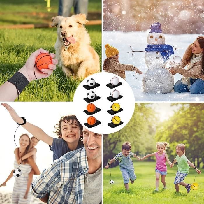 Balles Caoutchouc Haute Densité DBAILY - Lot De 8 Balles Rebondissantes Avec élastique Pour Poignet Balle Rebondissante Poignet