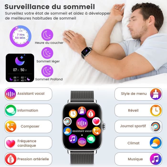 Montre Connectée Homme Femme Bracelet Connecté Etanche IP68 Podomètre  Cardio Sommeil Tracker d'Activité pour Android iOS-Noir - Montre connectée  - Achat & prix