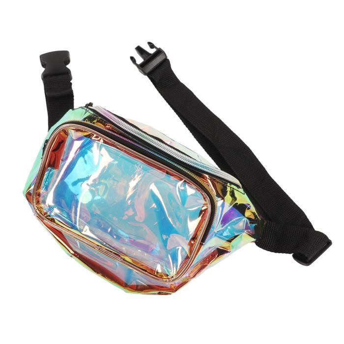 Hililand sac banane holographique Sac banane irise Transparent sac de ceinture brillant avec fermeture eclair PVC etanche pour Cdiscount Bagagerie Maroquinerie