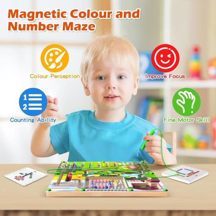 Jouet d'éveil - Jeux Montessori - Labyrinthe magnétique - Couleurs et chiffres - 2 à 5 ans - Jeux - Jouets
