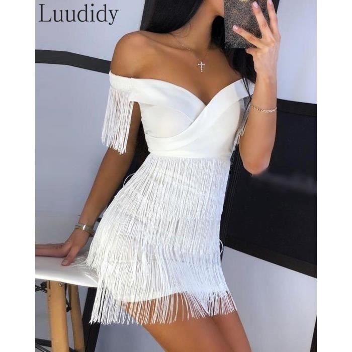 Robe Robe de Soiree a Franges Blanche pour Femme Tenue Sexy a Manches Courtes pour Boite de Nuit WHITE B4815 Blanc Cdiscount Pret a Porter
