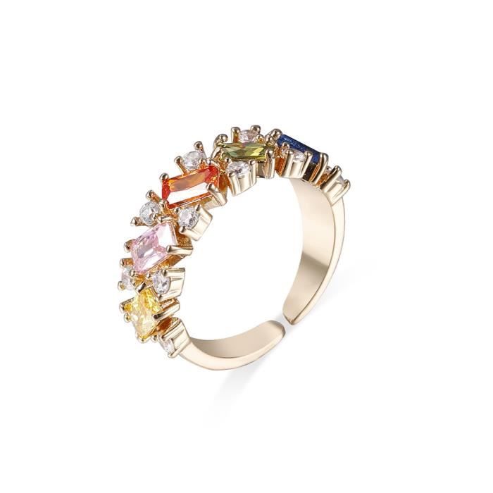 Bague Plaque Or Jaune Bague coloree Bague CZ pour Femme Bijoux taille ouverte multicolores Achat Vente bague anneau Bague Plaque Or Jaune Bague coloree