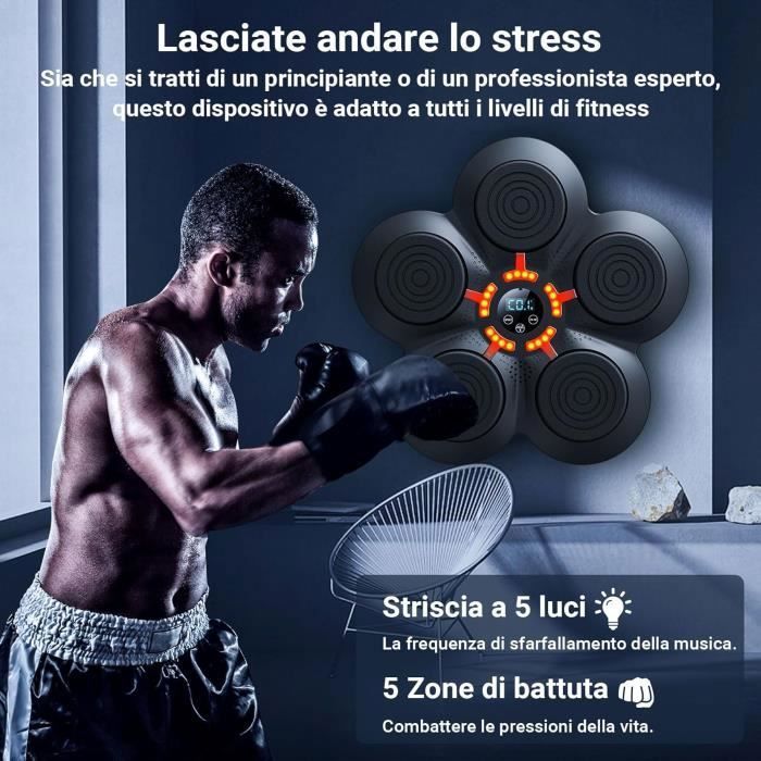 Machine De Boxe Musicale LED Bluetooth - Gants Inclus - Équipement Boxe Électronique Portable Mural Maison Gym