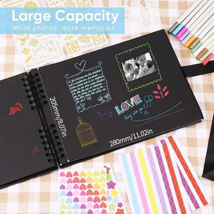 AIOR Album Photo Scrapbooking 60 Pages - Livre DIY Cadeau Noir Avec Accessoires - Idée Cadeau Original