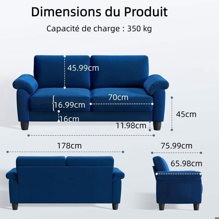 Canapé-lit Multifonctionnel Avec Banc Rangement - 2 En 1, Tissu Respirant, Couleur Cyan - Pour Petit Salon, Bureau, Chambre - 2