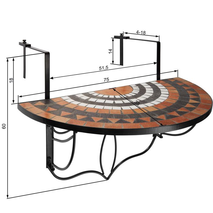 Table D'Appoint Mosaïque TecTake - Ø30 Cm - Bleu/Blanc - Pieds Galbés - Intérieur/Extérieur
