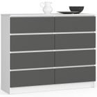 Commode AKORD K120 Blanche 120 cm 8 tiroirs façade Gris Graphite 120x40x99 cm