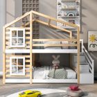 OKWISH Lit Superposé 90x200cm - Treehouse - Lit Enfant Avec Escalier Et Tiroirs, Avec Sommier - Bois Naturel