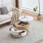 Table basse gigogne - DREAMMESPACE - Réglable - 2 tiroirs - MDF - Blanc et bois